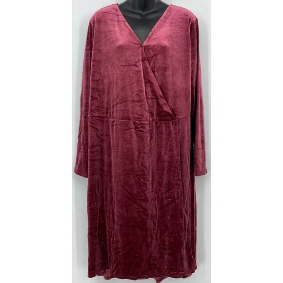 Ava & Viv Women Shift Dress Plus Size 2X Maroon Velvet Long Sleeve V Neck NWOT - Picture 1 of 6